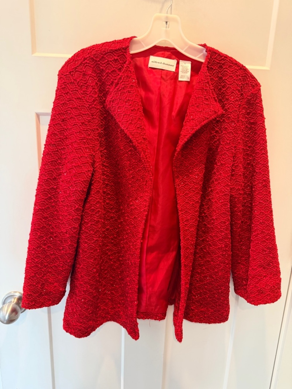 Alfred Dunner Red Textured Jacket Open Front Blazer Size 12 Holiday